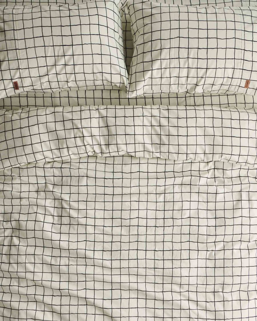 Bedding Kip&Co Pillowcases | Check 1-2 White And Black Organic Cotton Pillowcases