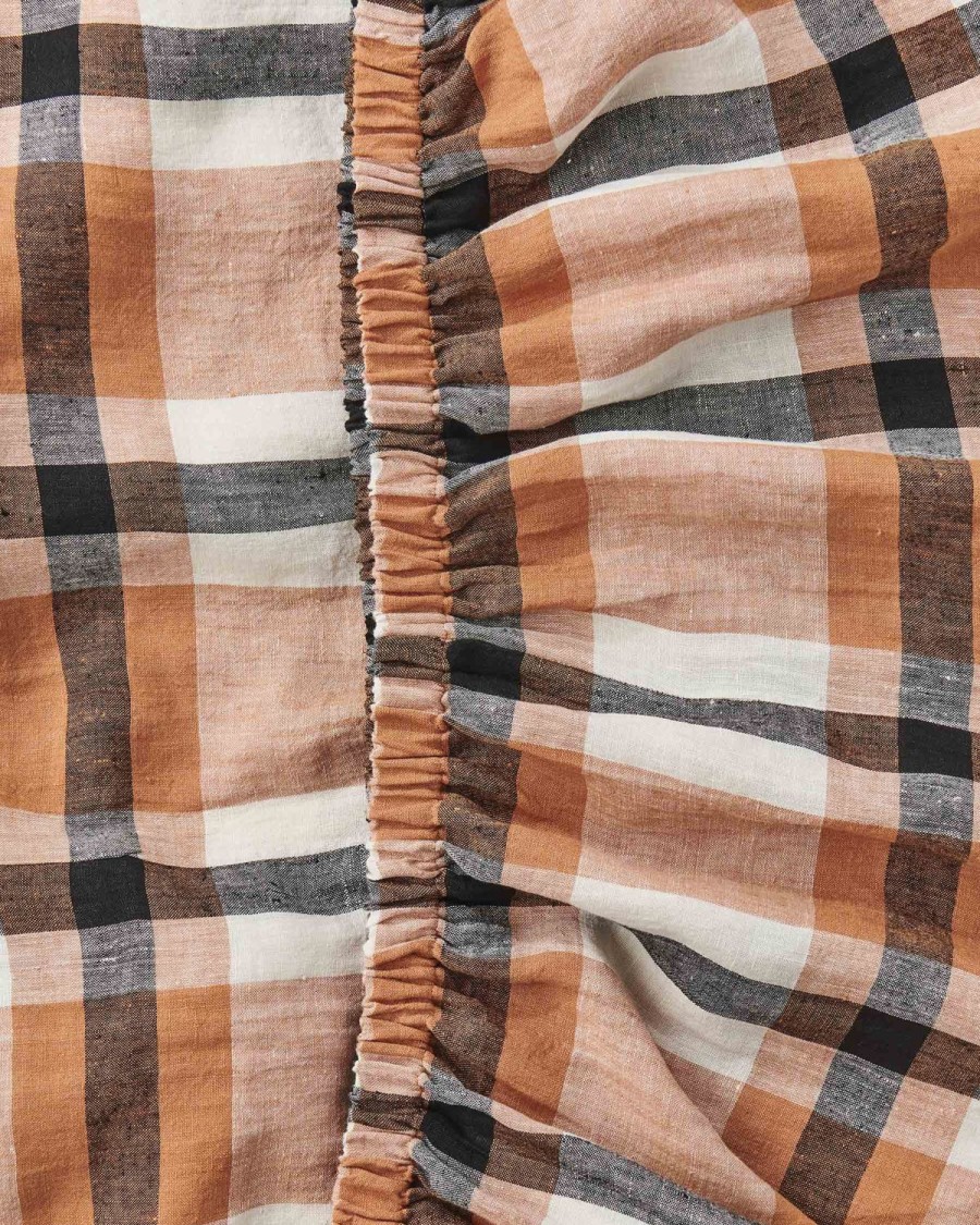 Bedding Kip&Co Fitted Sheets | Coffee And Cream Tartan Linen Fitted Sheet