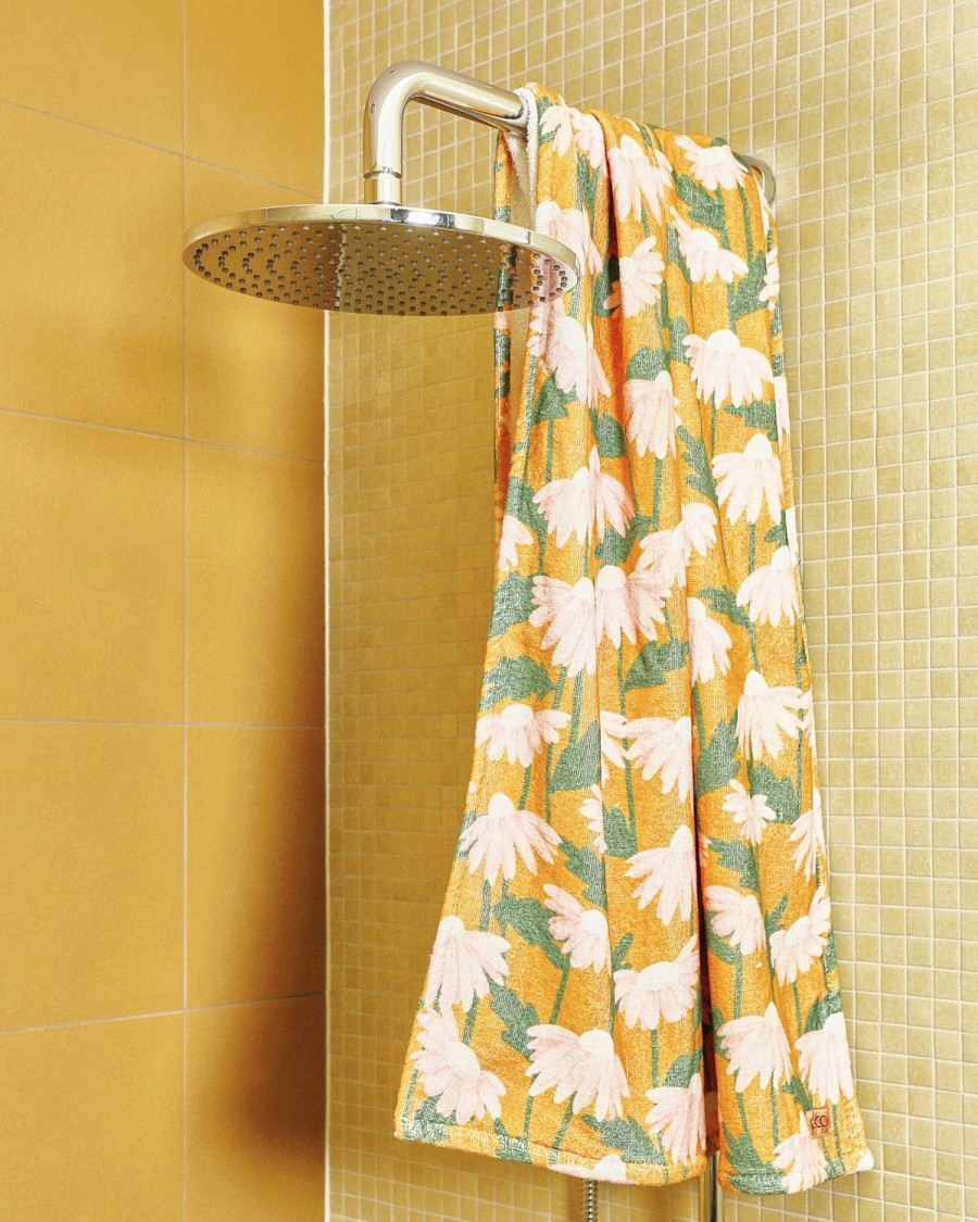 Homewares Kip&Co Towels | Daisy Bunch Mustard Printed Terry Bath Towel