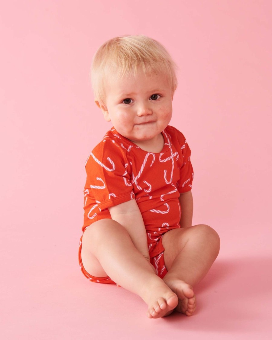 Apparel Kip&Co Rompers | Candy Cane Red Organic Short Sleeve Romper