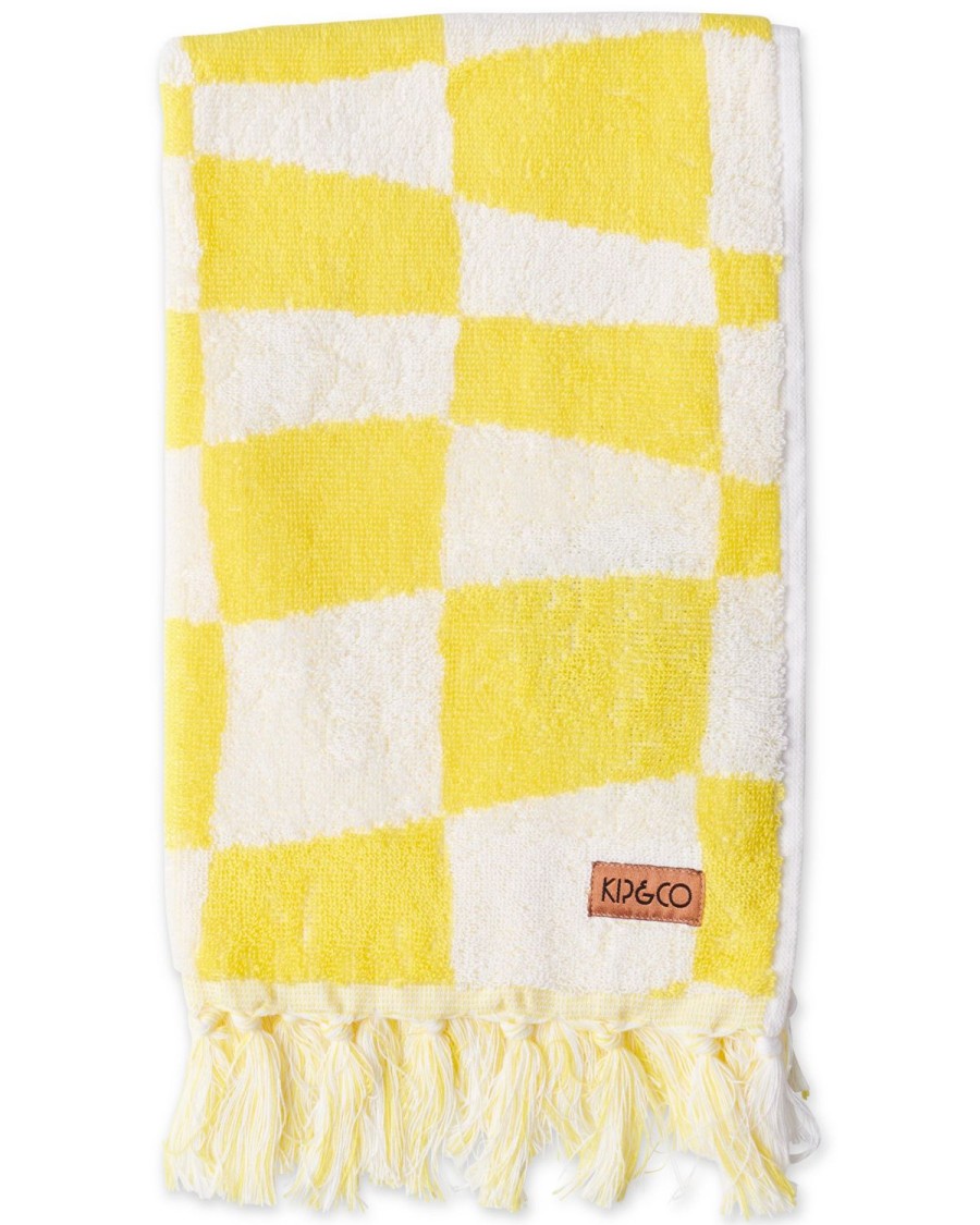 Homewares Kip&Co Towels | Checkerboard Yellow Terry Hand Towel