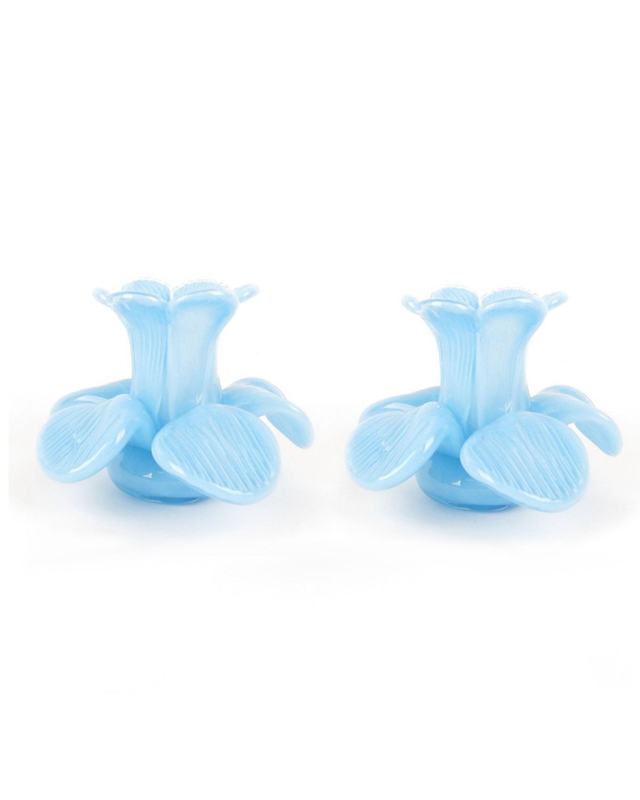 Homewares Kip&Co Glassware | Flower Top Blue Candle Holder 2P Set