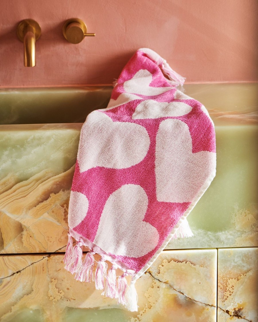 Homewares Kip&Co Towels | Big Hearted Pink Terry Hand Towel