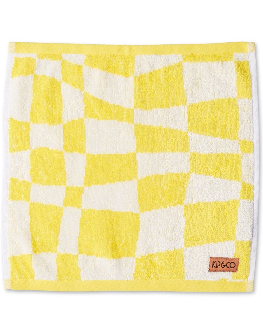 Homewares Kip&Co Towels | Checkerboard Yellow Terry Face Washer