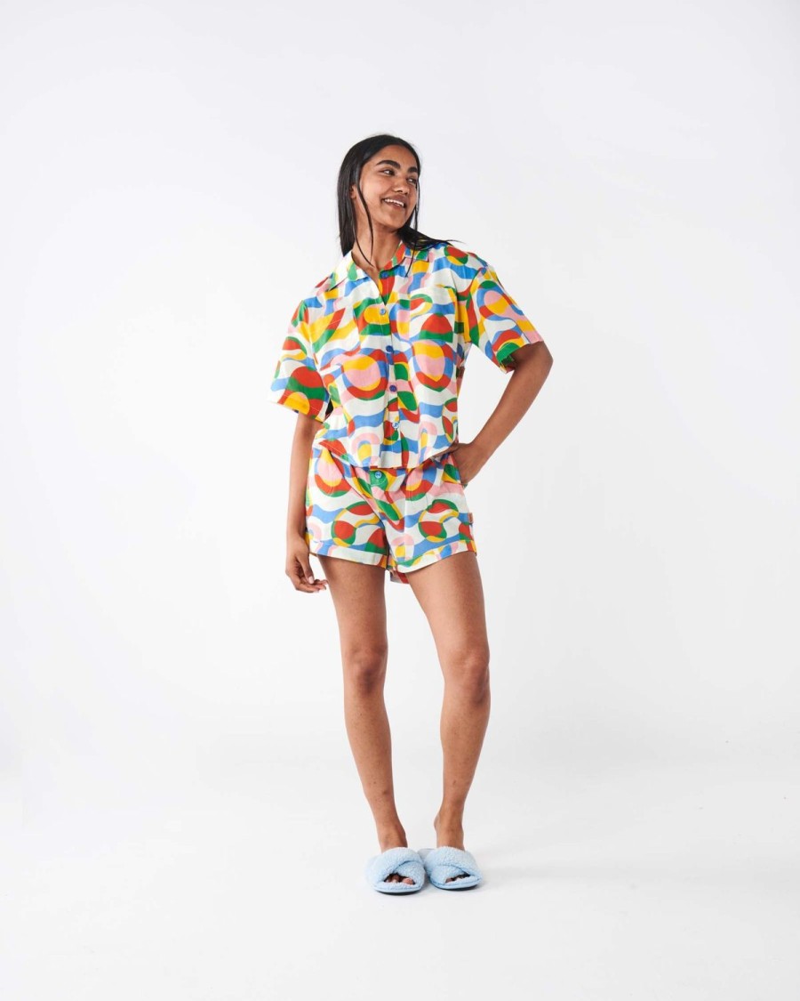 Apparel Kip&Co Adult Pjs | Colour Me Happy Organic Cotton Short Sleeve Shirt & Short Pyjama Set