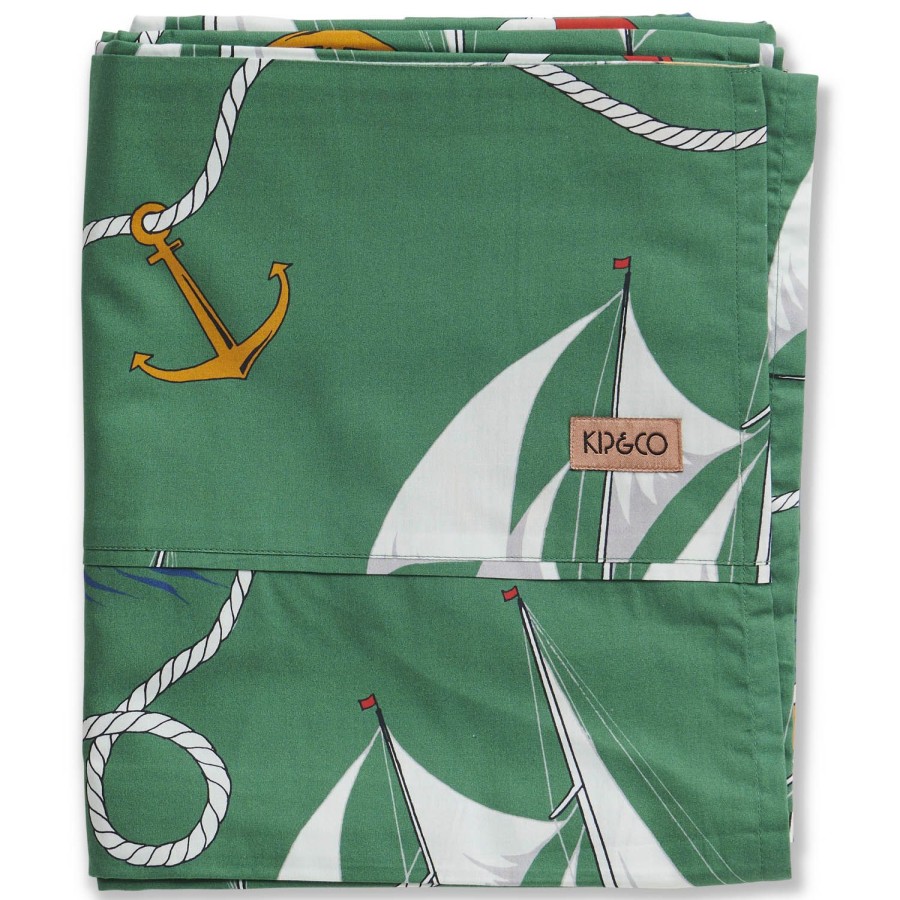 Bedding Kip&Co Flat Sheets | Hey Sailor Green Organic Cotton Flat Sheet