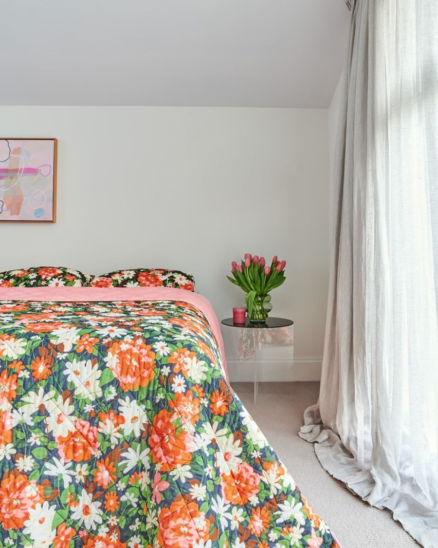 Bedding Kip&Co Bedspreads | Dreamy Floral Organic Cotton Quilted Bedspread